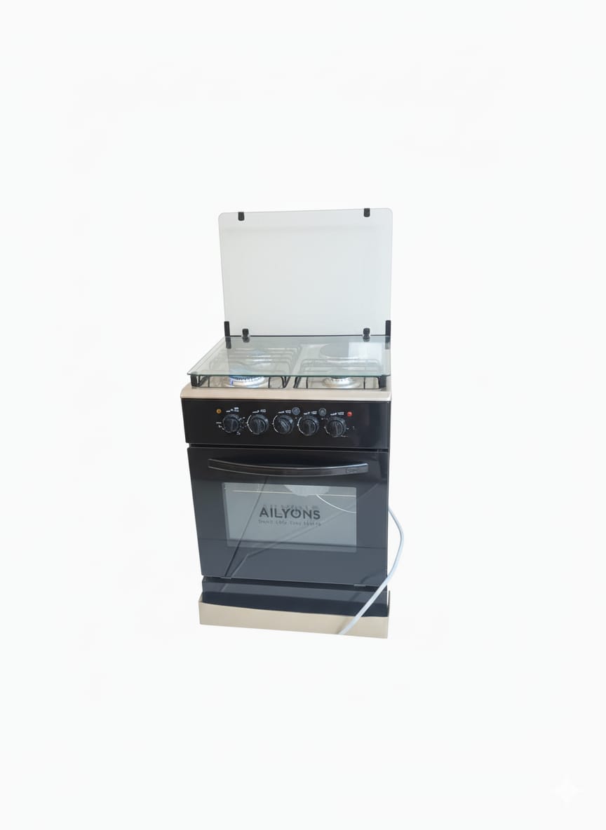 AILYONS JCZ-D60013 Standing Cooker  3 Gas Burners  1 Electric Plate Black 1-Year Warranty