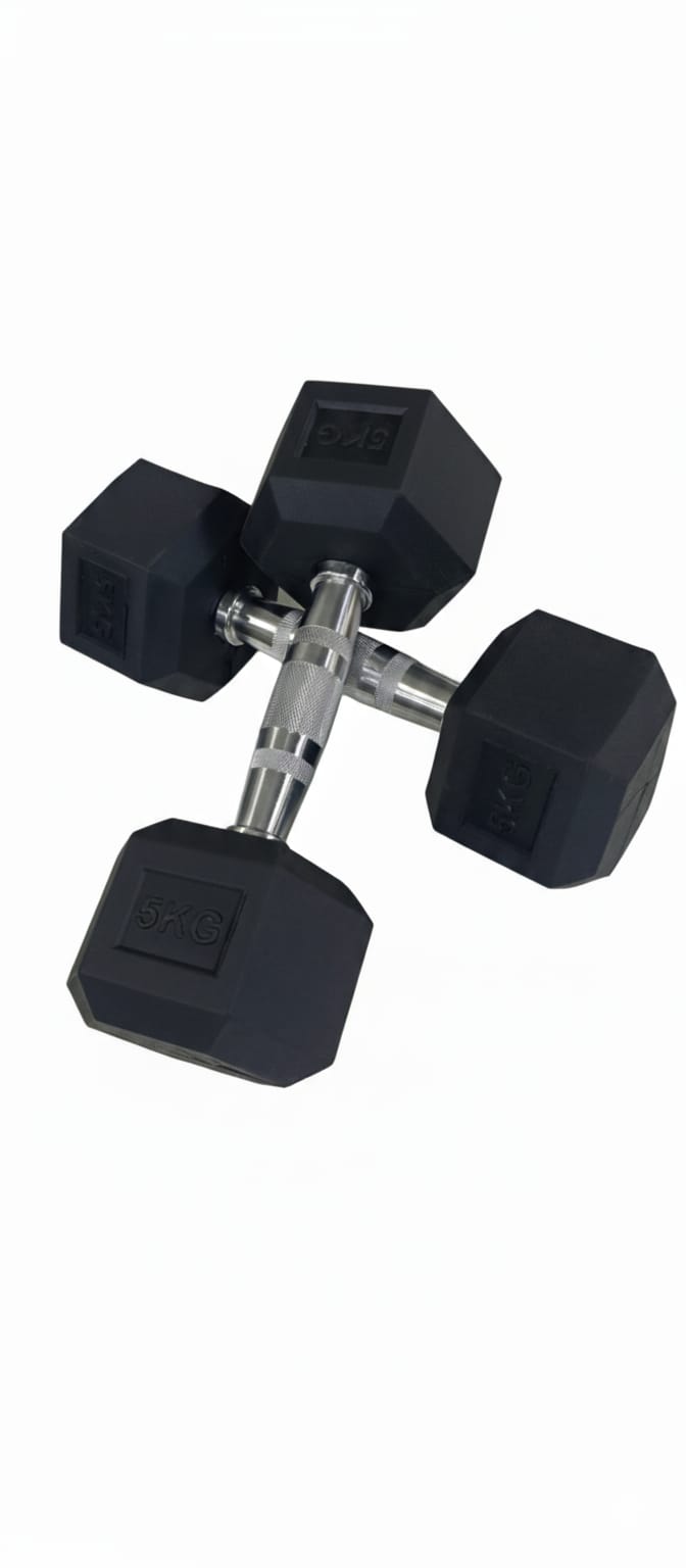 5kg Fixed Hex Rubber Dumbbell Pair  Jecimwa Fitness