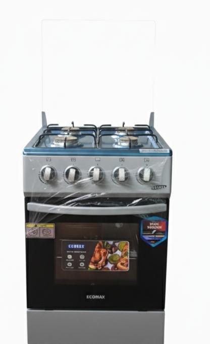 Ecomax 5055 Full Gas Standing Cooker  Stainless Steel Body 67L Oven Timer and Glass Lid