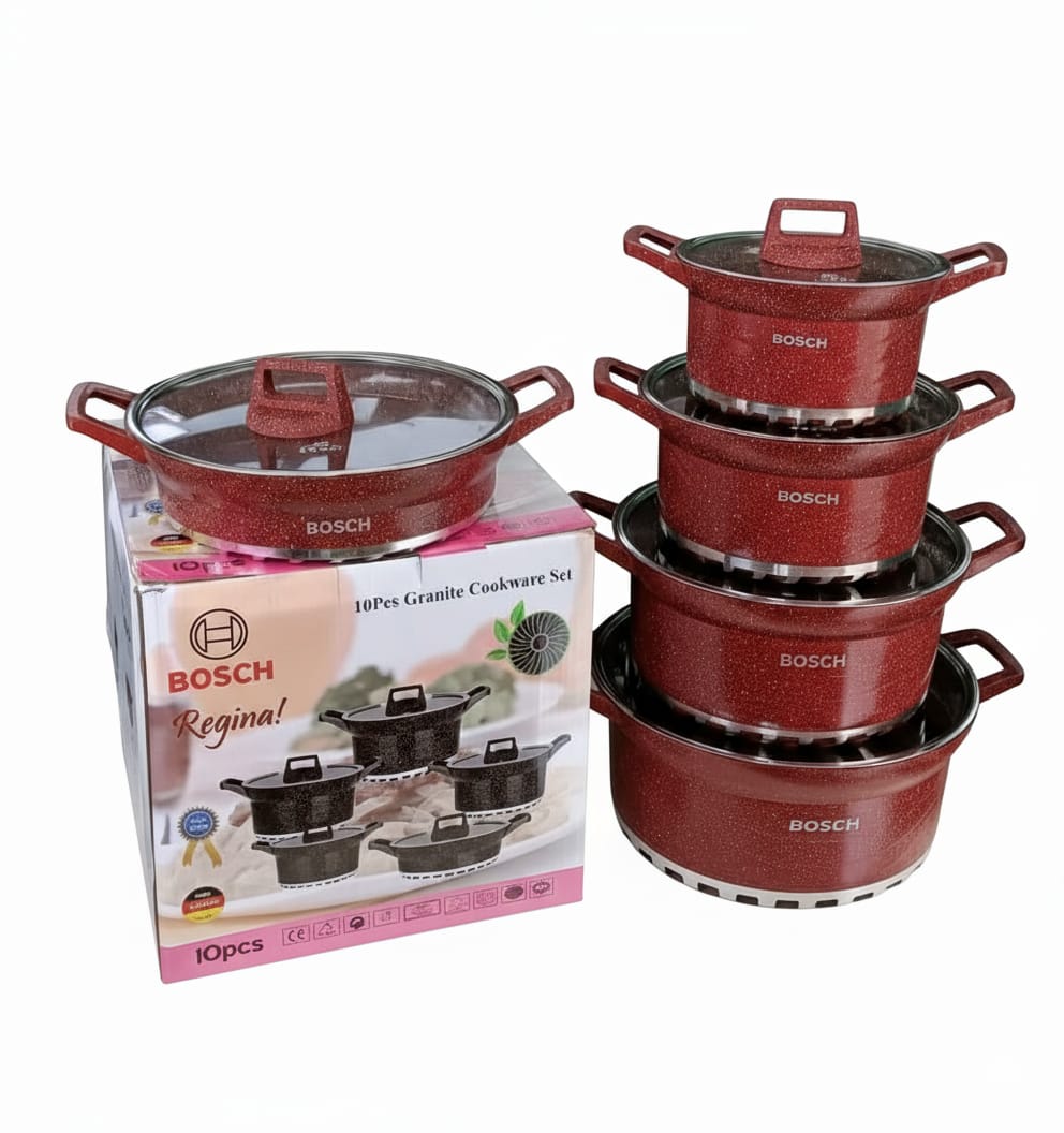 Bosch 10-Piece Granite Nonstick Sufuria Set  Durable Scratch-Resistant Cookware  Black Grey  Maroon  Jecimwa Kenya