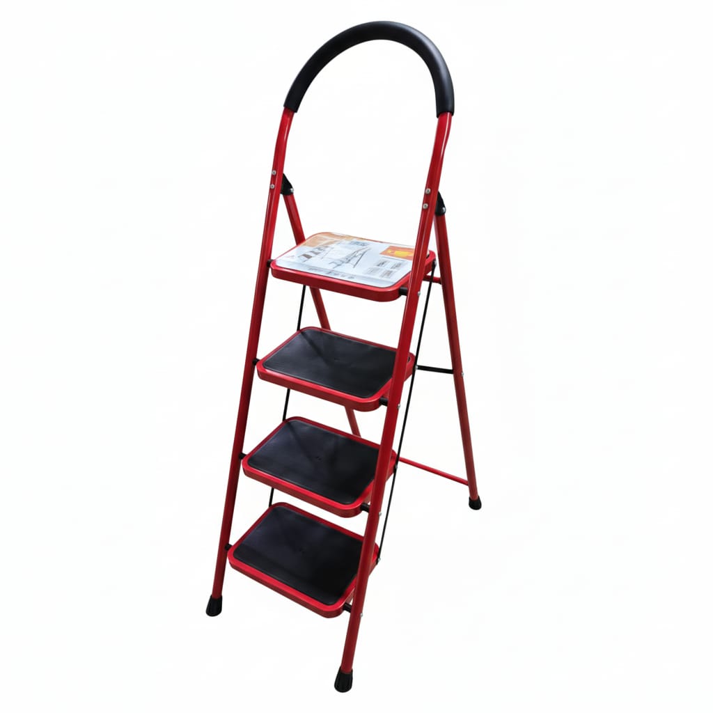 4 Step Folding Ladder  Lightweight Aluminum Step Stool  Wide Anti-Slip Pedals  Safety Grip Handle  Ideal for Home  Office Use